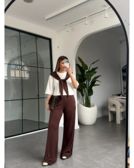 KAHVE FULAR DETAYLI MODAL EŞOFMAN TAKIMI