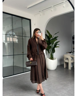 KAHVE TENCEL ŞERİTLİ ETEKLİ TAKIM