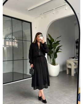 SİYAH TENCEL ŞERİTLİ ETEKLİ TAKIM