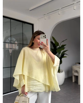 AÇIK SARI UÇUŞAN PELERİN BLUZ 5026