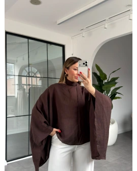 KAHVE YARASA KOL KUŞAKLI BLUZ