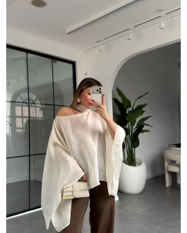 EKRU YARASA KOL KUŞAKLI BLUZ