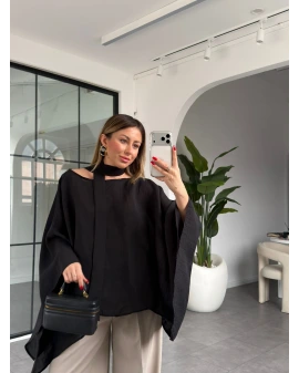 SİYAH YARASA KOL KUŞAKLI BLUZ
