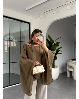 OLİVE YARASA KOL KUŞAKLI BLUZ