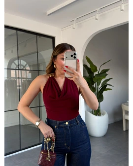 BORDO SIFIR KOL BOYUNDAN GEÇMELİ BLUZ 12247