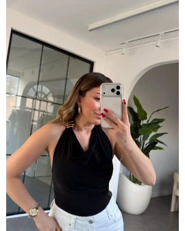 SİYAH SIFIR KOL BOYUNDAN GEÇMELİ BLUZ 12247