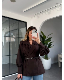 KAHVE KEMERLİ GÖMLEK 5057