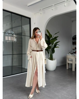 TAŞ KEMERLİ PREMİUM KALİTE MODAL GÖMLEK ELBİSE 3270