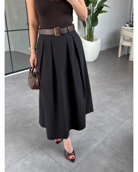 SİYAH KEMERLİ PİLE DETAYLI ETEK 261038