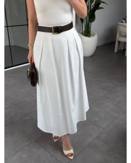 BEYAZ KEMERLİ PİLE DETAYLI ETEK 261038