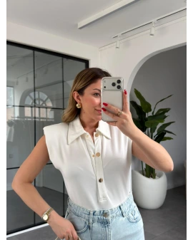 EKRU OMUZ VATKALI BODYSUİT