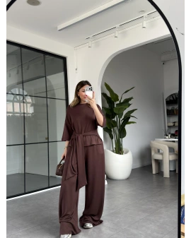 KAHVE KEMERLİ CROP TAKIM 4114