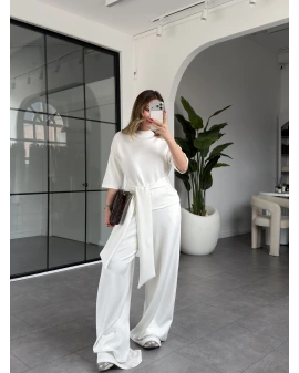 EKRU KEMERLİ CROP TAKIM 4114