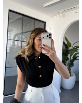 SİYAH OMUZ VATKALI BODYSUİT