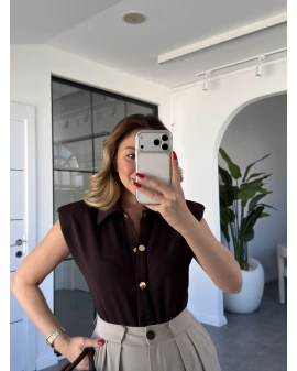 KAHVE OMUZ VATKALI BODYSUİT