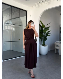 KAHVE BELDEN OTURTMALI ÖRME ELBİSE 37312