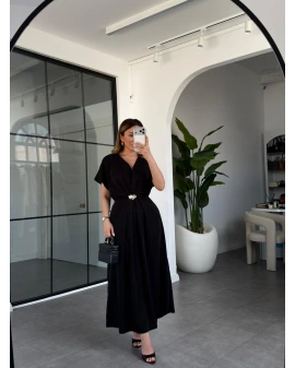 SİYAH GOLD AKSESUAR DETAYLI ELBİSE 37285