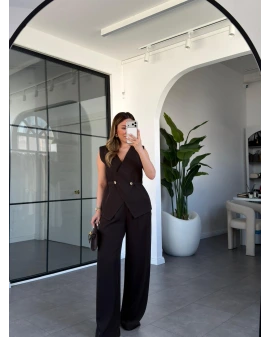 KAHVE YELEKLİ BOL PANTOLONLU TAKIM 37270