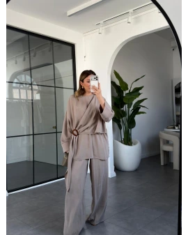 VİZON KEMİK TOKALI BLUZ PANTOLON TAKIM 51346