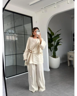 TAŞ KEMİK TOKALI BLUZ PANTOLON TAKIM 51346