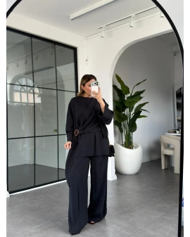 SİYAH KEMİK TOKALI BLUZ PANTOLON TAKIM 51346