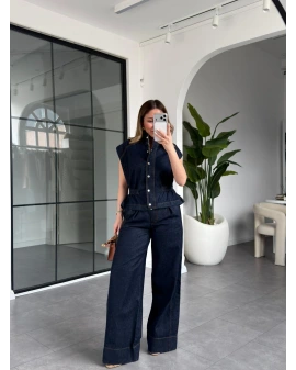 LACİVERT DENİM YELEK PANTOLON TAKIM 0982