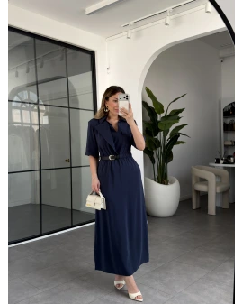 LACİVERT KEMERLİ TENCEL ELBİSE 37247