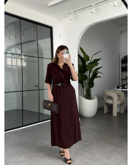 ACI KAHVE KEMERLİ TENCEL ELBİSE 37247