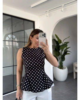 SİYAH BEYAZ PUANTİYE BLUZ