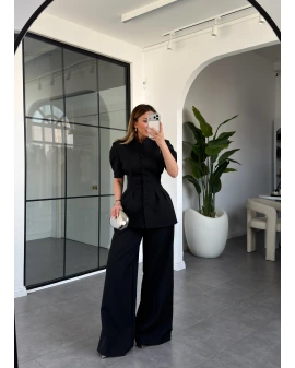 SİYAH BELDEN OTURTMALI PANTOLONLU TAKIM