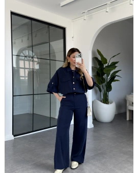 LACİVERT BOMBER CEKET ÇITÇIT DETAYLI TAKIM