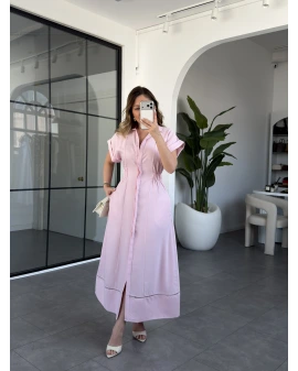 PEMBE KISA KOL BELİ LASTİKLİ MODAL ELBİSE