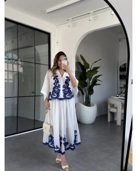 BEYAZ MAVİ NAKIŞLI PREMİUM ETEK TAKIM 247165