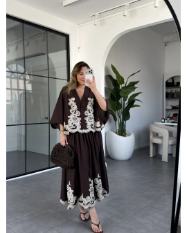 KAHVE NAKIŞLI PREMİUM ETEK TAKIM 247165