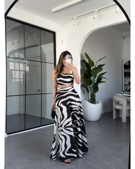 SİYAH ZEBRA DESEN ETEK CROP TAKIM 30437