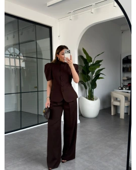 KAHVE OMUZLARI HACİMLİ CEKET TAKIM 5657