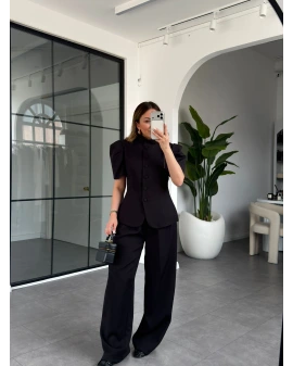 SİYAH OMUZLARI HACİMLİ CEKET TAKIM 5657