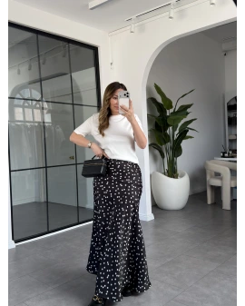 SİYAH EKRU PUANTİYELİ ETEK 8457