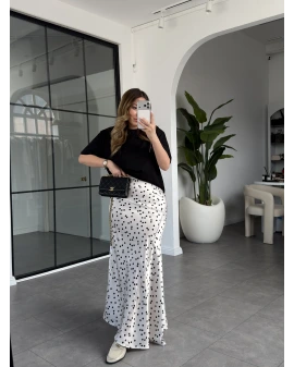 EKRU SİYAH PUANTİYELİ ETEK 8457