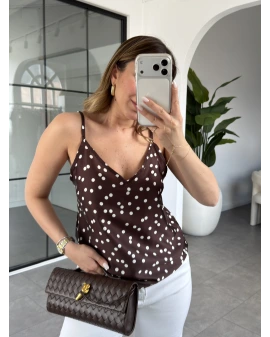 KAHVE PUANTİYE İP ASKILI BLUZ 8577