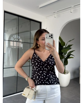 SİYAH PUANTİYE İP ASKILI BLUZ 8577