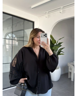 SİYAH BALON KOL NAKIŞLI GÖMLEK 4588