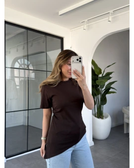 KAHVE YANI BÜZGÜLÜ T-SHIRT 22982