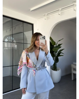 MAVİ ŞAL DETAYLI KEMERLİ CEKET 6337