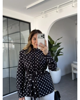 SİYAH PUANTİYELİ GÖMLEK 5456