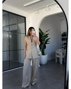 TAŞ PİLELİ KETEN YELEK PANTOLON TAKIM 9298