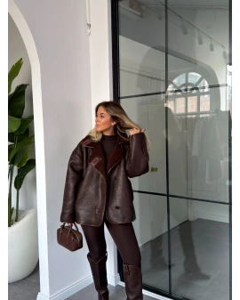 ACI KAHVE İÇİ KÜRKLÜ NUBUK DERİ CEKET