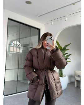 ACI KAHVE İP KEMERLİ ŞİŞME MONT