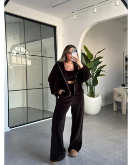 ACI KAHVE KADİFE ÜÇLÜ TAKIM