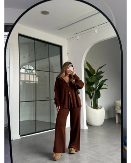 ACI KAHVE KAPÜŞONLU ÇİFT FERMUARLI UZUN TAKIM